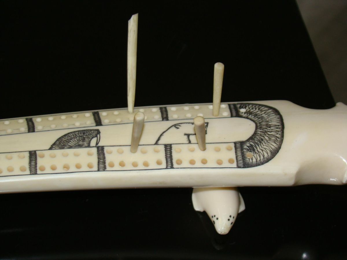 Carved Alaskan Ivory Cribbage Board Mike Pullock