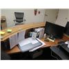 Image 8 : Curved Wooden Reception Desk 80"x76"x43"H w/ File Drawers & Dell Monitors