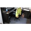 Image 1 : Wooden 'L' Shaped Desk 66"x76" w/ Haworth Chair, File Drawers & Contents (Stand not included)