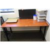 Image 1 : Long Wooden Table 59"x24"x28"H w/ Paper Cutter, ASUS Monitor, Organizer, etc