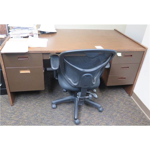 Wooden  Desk 66"x36"x30"H w/ Rolling Chair & File Drawers (Contents not included)