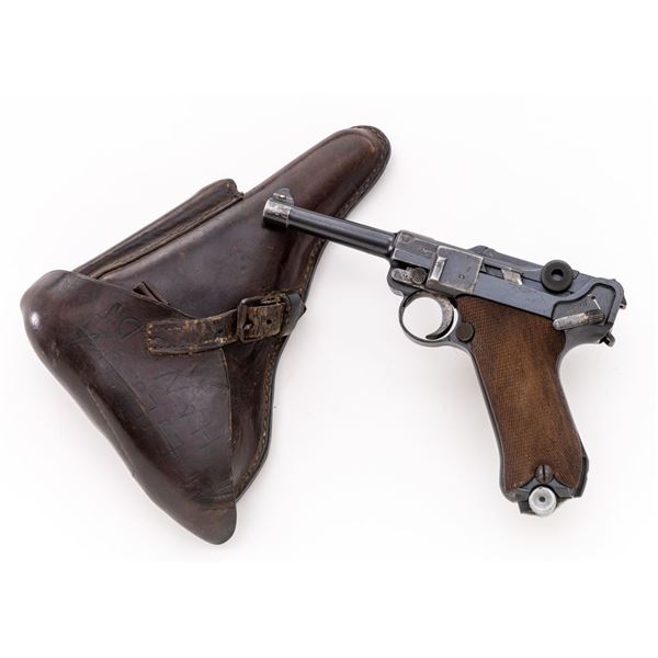 WW1 German DWM 1918 Date P.08 Luger Semi-Automatic Pistol, with Leather Holster