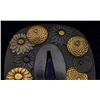 Image 2 : Antique Japanese Shakudo/Nanako Tsuba - Flowers, Signed