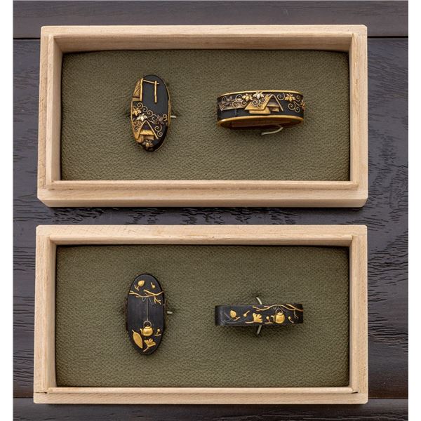 Lot of Two (2) Antique Japanese Fuchi/Kashira Sets