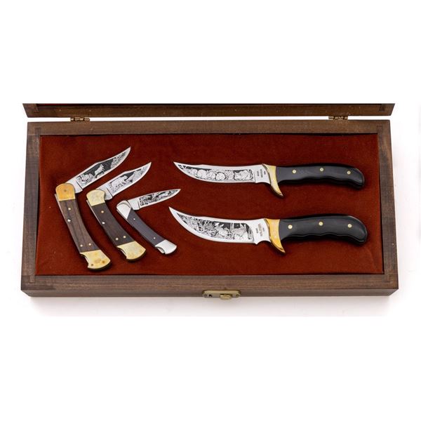 Scarce Buck Knives Aurum Etched Knife Set