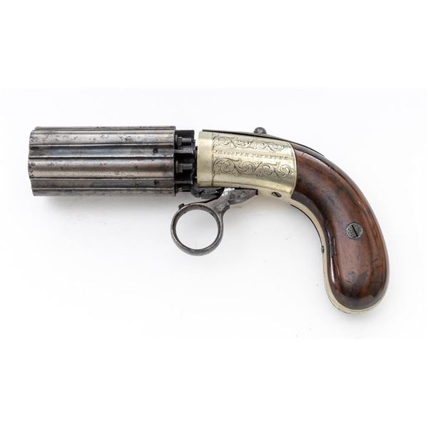 Antique Engraved English Double Action Ring-Trigger Percussion Pepperbox