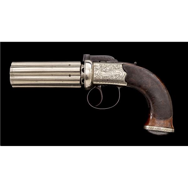 Antique British Double Action Percussion Pepperbox Revolver