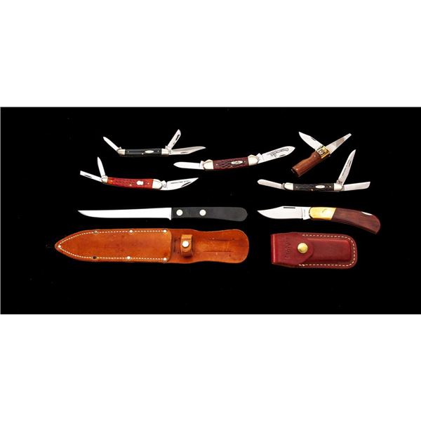 Lot of Six (6) Folding and One (1) Fixed Blade Knife, by Case and Kershaw