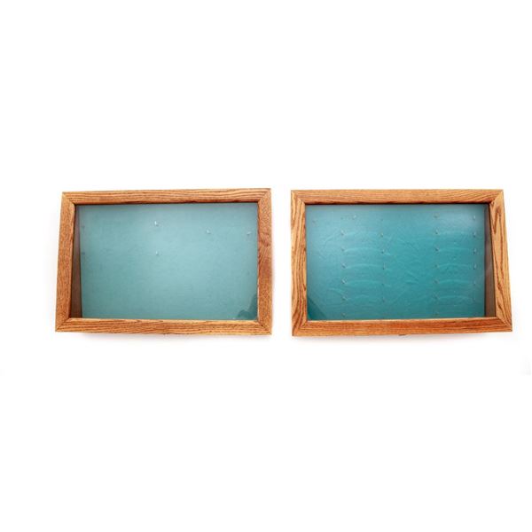 Lot of Two (2) Custom Glass-Top Oak Veneer Display Cases