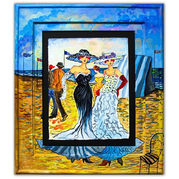 Patricia Govezensky- Original Watercolor with Hand Painted Frame "Evelina & Carmella"