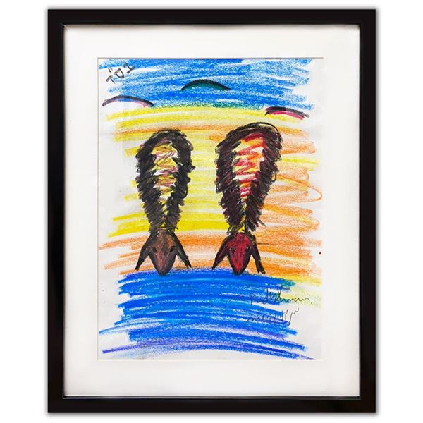 Menashe Kadishman- Pastel on Paper "Untitled"