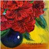 Image 2 : Yana Korobov, "Flowers in Blue Vase" Original Acrylic Painting on Canvas, Hand Signed with Letter Au
