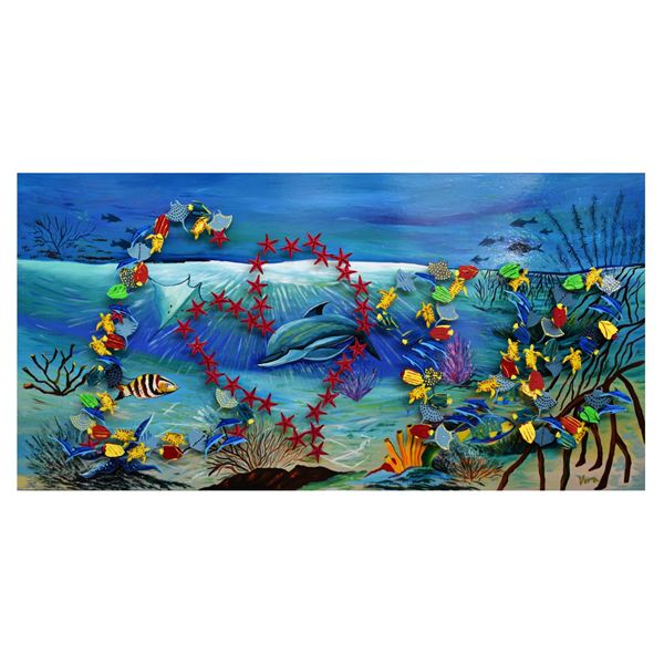 Vera V. Goncharenko- Original Painting on Cutout Steel and Board "Ocean Life"