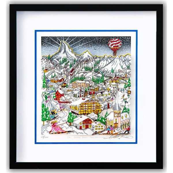 Charles Fazzino- 3D Construction Silkscreen Serigraph "Ski, Skate, Snow Spectacular"