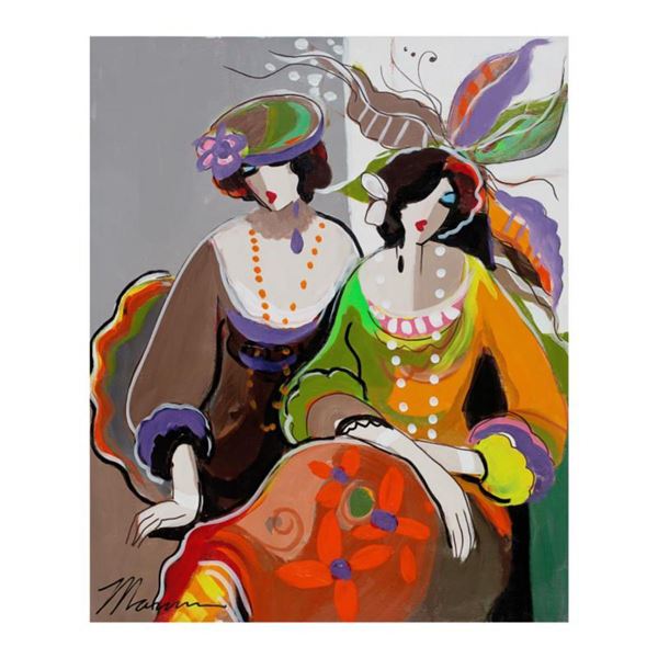 Isaac Maimon, "Casual Conversation" Original Acrylic Painting on Canvas, Hand Signed with Certificat