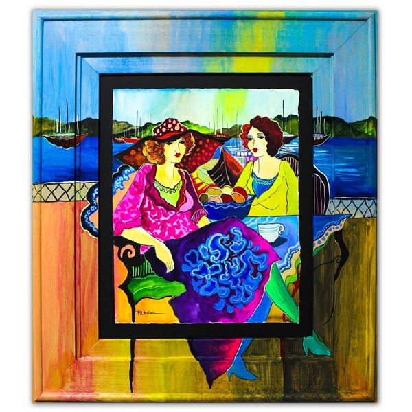 Patricia Govezensky- Original Watercolor with Hand Painted Frame "Lucia & Gianna"