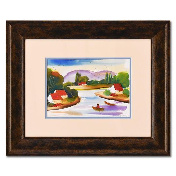 Moshe Leider, Framed Original Mixed Media Watercolor Painting, Hand Signed with Letter of Authentici