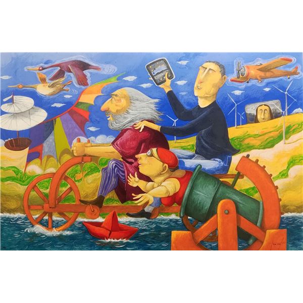 Pino Procopio "IN VIAGGIO CON LEONARDO DA VINCI" Original Serigraph on Cardboard