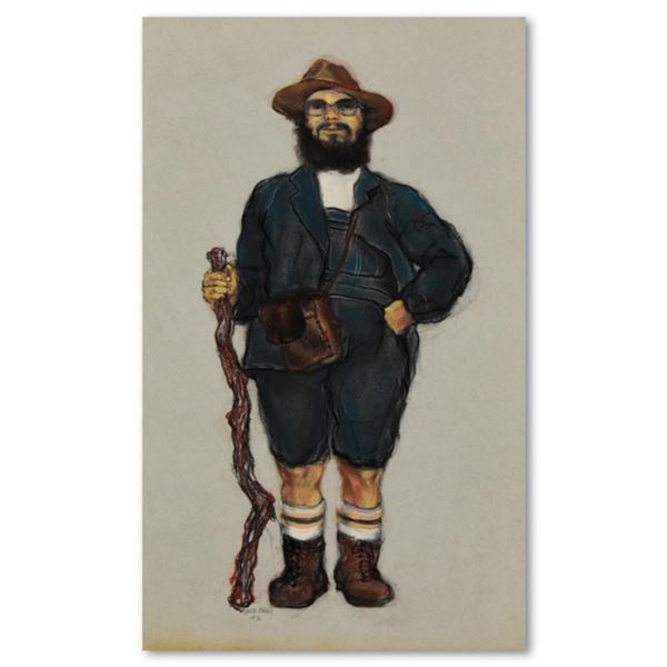 Charles Lynn Bragg, "Fritz And His Walking Stick" Original Pastel Painting on Board, Hand Signed wit