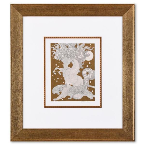 Guillaume Azoulay, "Etude GHKK" Framed Original Hand Colored Drawing with Hand Laid Gold Leaf, Hand 