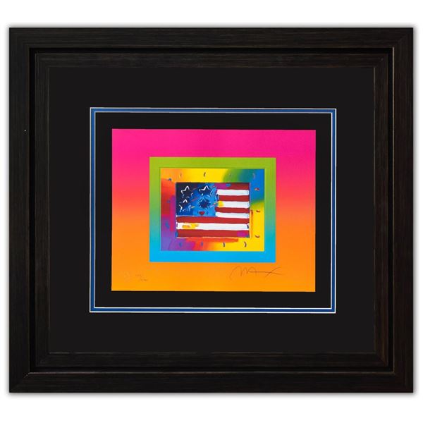 Peter Max- Original Lithograph "Flag with Heart on Blends III"