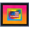 Image 2 : Peter Max- Original Lithograph "Flag with Heart on Blends III"