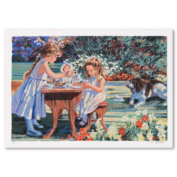 Corinne Hartley, "Tea for Four" Hand Embellished Limited Edition Lithograph, Hand Signed and Numbere