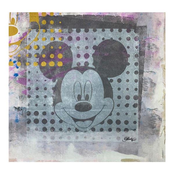 Gail Rodgers, "Mickey Mouse" Hand Signed Original Hand Pulled Silkscreen Mixed Media on Canvas with 