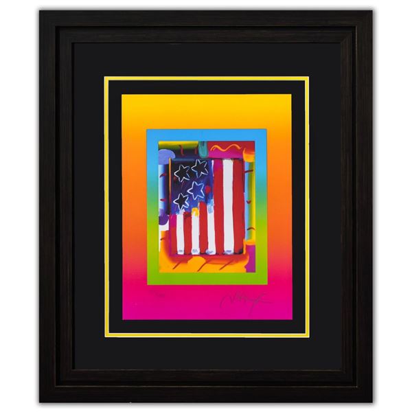 Peter Max- Original Lithograph "Flag with Heart on Blends III"