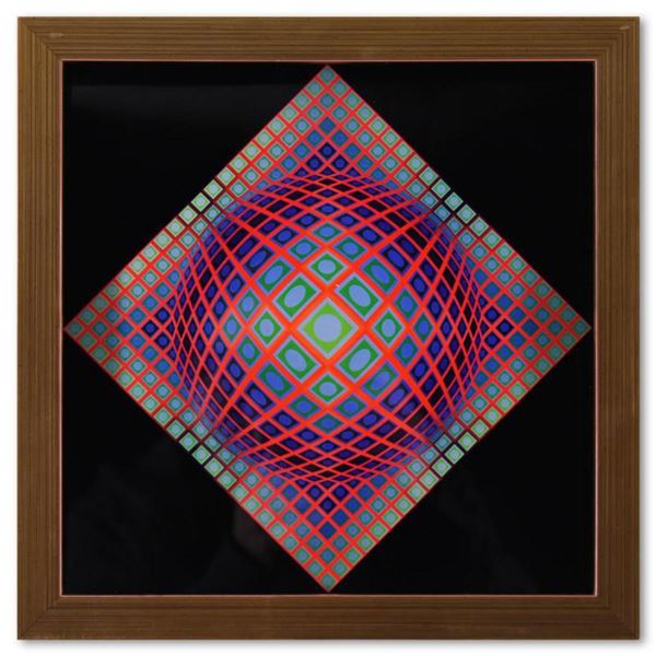 Victor Vasarely (1908-1997), "Vega - 201 de la série Vega" Framed 1971 Heliogravure Print with Lette