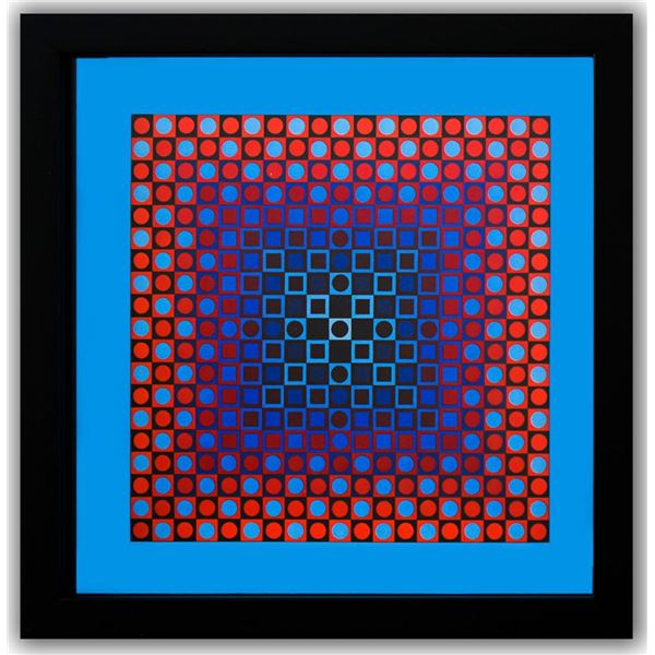 Victor Vasarely- Heliogravure Print "Alom (Blue/Red)"