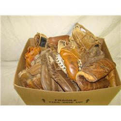 Box Lot of Old Baseball Gloves
