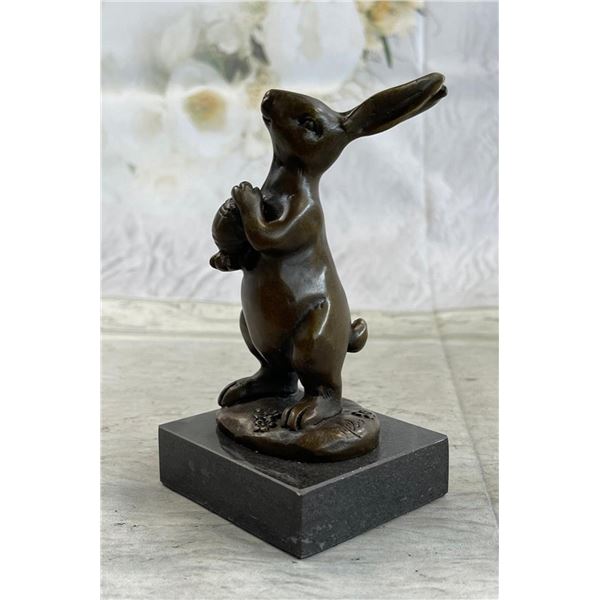 Cuddly Lil Lady Bunny Carrot Basket Bronze Statue