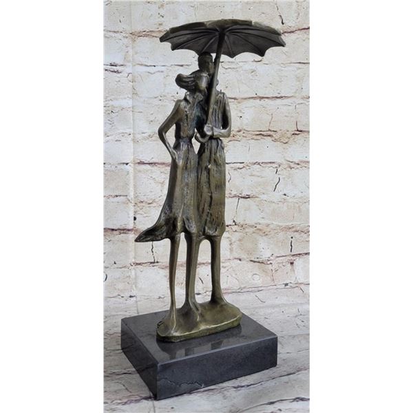 Signed Original Aldo Vitaleh two Lovers in Rain Bronze Sculpture