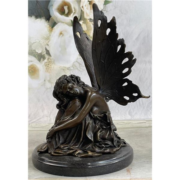 Sleeping Fairy Winged Angel Girl Bronze Statue