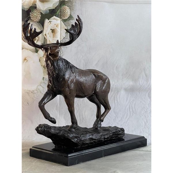 Bull Moose Buck Stag Bronze Statue Sculpture Figure Decor Moigniez