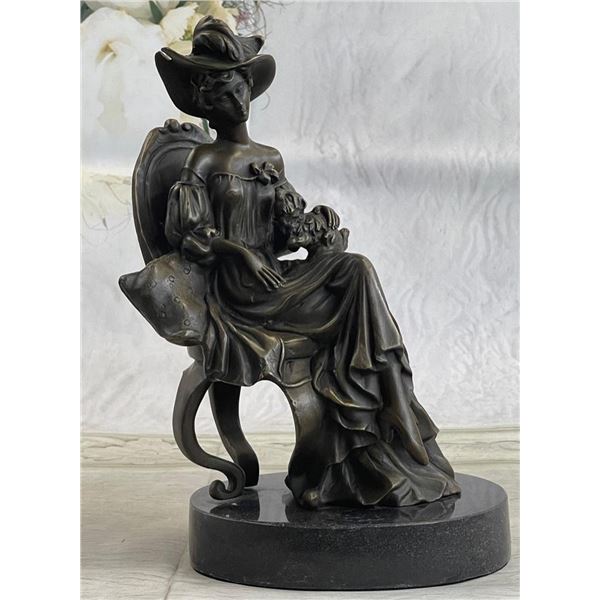 Signed Original Fisher Victorian Girl Holding Dog Bronze Sculpture