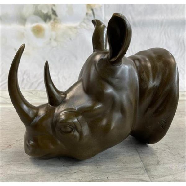 Signed Original Thomas Mighty African Rhinoceros Rhino Wall Mount Bronze Statue
