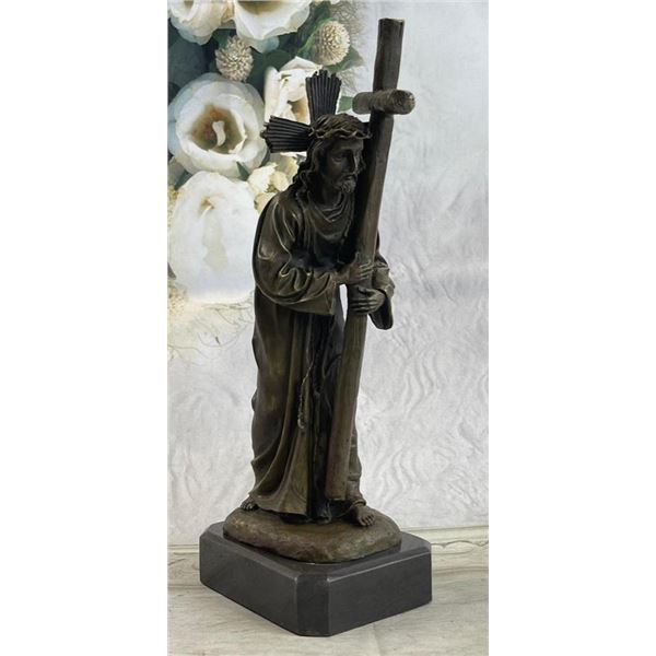 Signed Original Valli Jesus Christ Forced To Carry Cross Bronze Statue