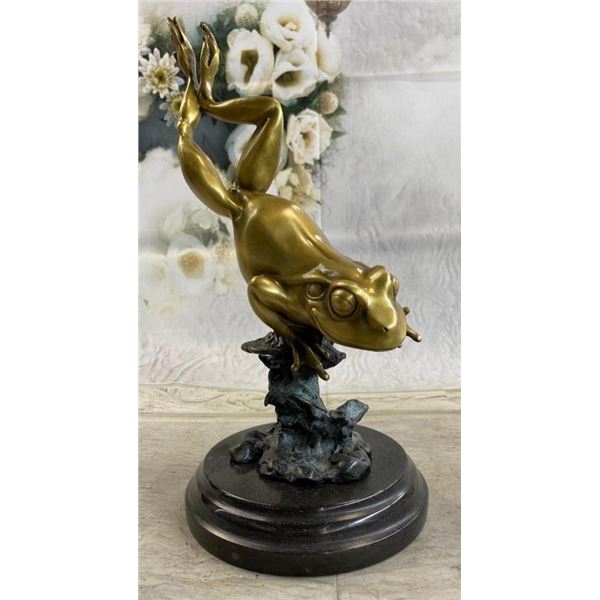 Golden Patina Gilt Bronze Leaping Frog Statue