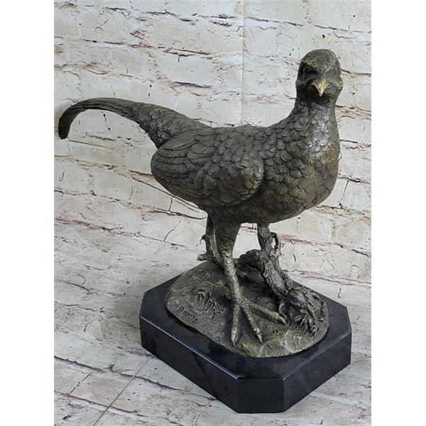 Pheasant Grouse Game Bird Hunter Bronze Marble Statue Wildlife Trophy