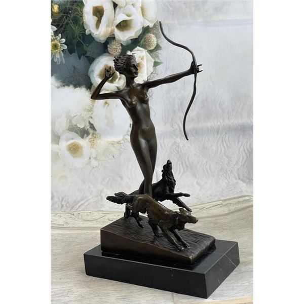 NUDE DIANA THE HUNTER GODDESS POPULAR BRONZE SCULPTURE