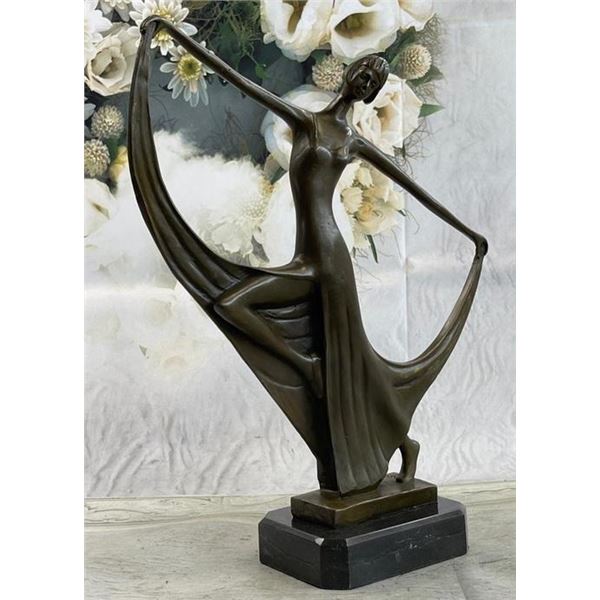 Slender Art Deco Dancer Showgirl Fashion Model Bronze Statue