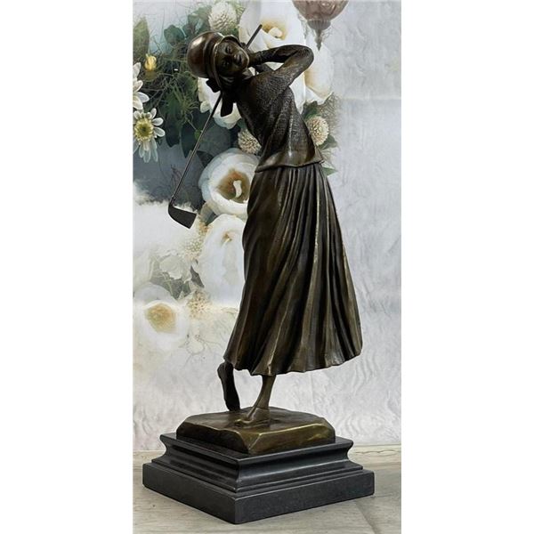 Golf Lover Mother`s Day Female Golfer Club Bag Bronze Marble Sculpture