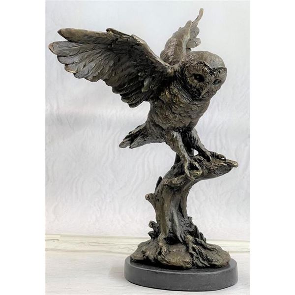 Bronze Marble Base Owl Bird Sculpture