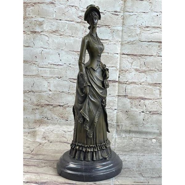 Signed Original Vitaleh Victorian Lady With Flowers Bronze Sculpture