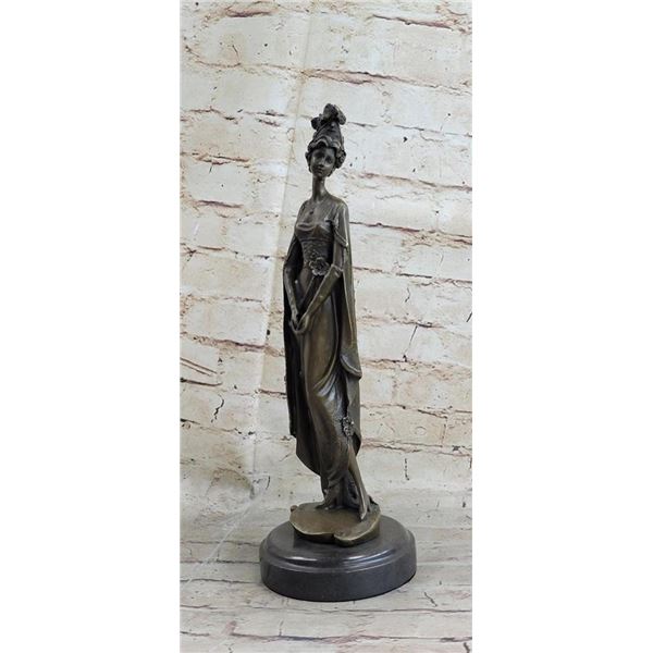 Bronze on Marble Statue Classical Victorian Girl Art Sculpture