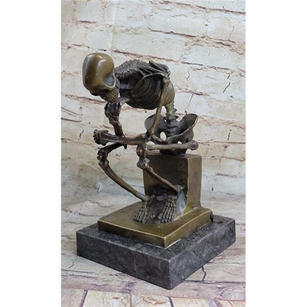 Skeleton Thinking Man Bronze Statue
