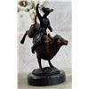 Image 2 : Rodeo Bull Rider Cowboy Bronze Sculpture With Marble Base