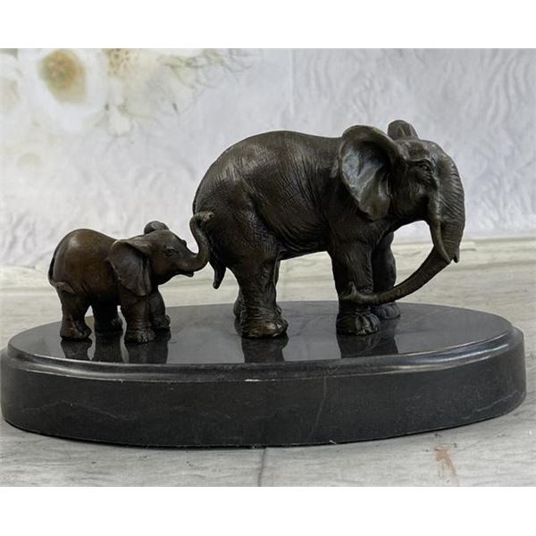 Bronze Mother and Child African Elephant Animal Kingdom Sculpture by Barye